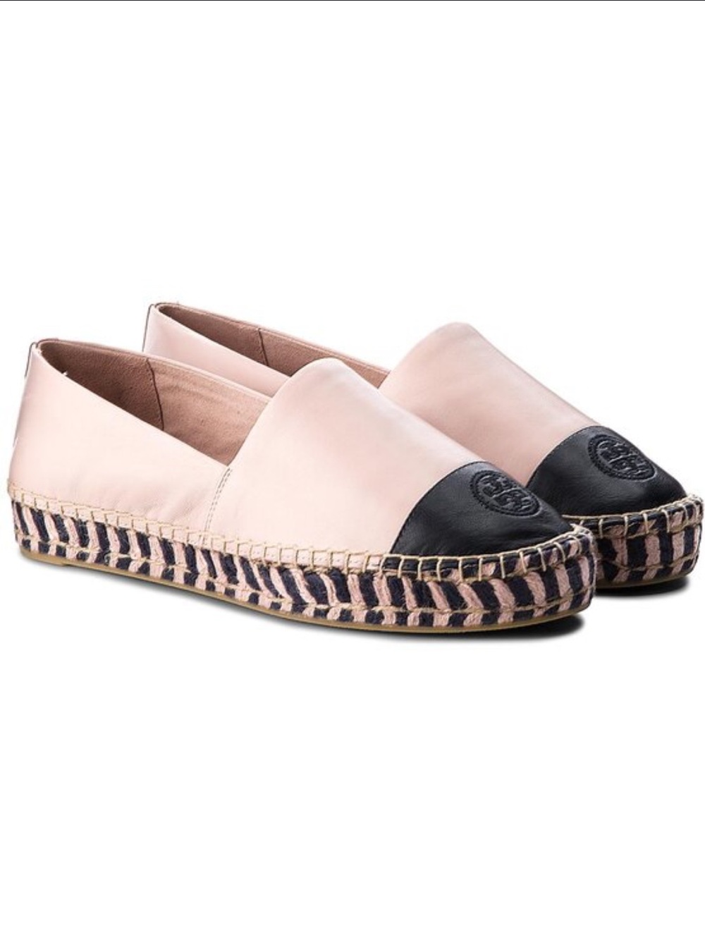 Tory Burch Platform Nudey Pink and Black Espadrille Flats